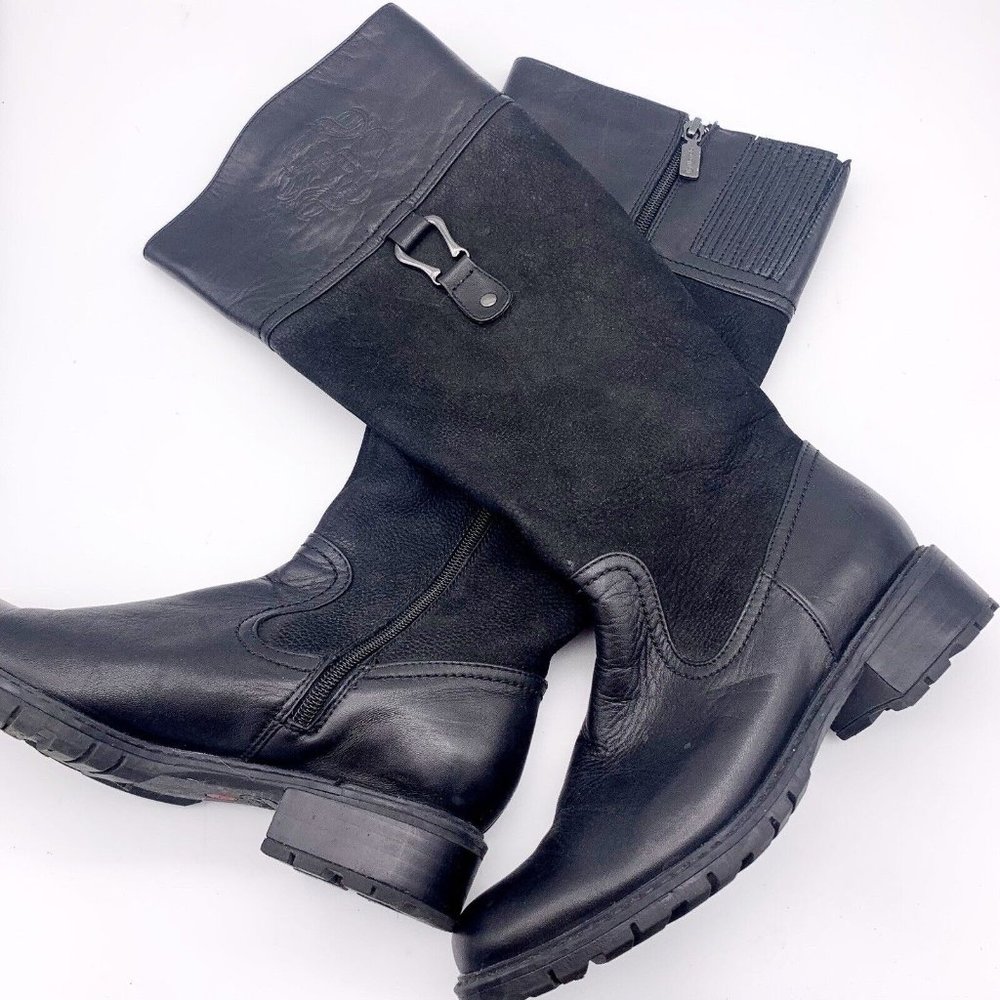 Blondo Black Suede & Leather Mid-Calf Heeled Boots